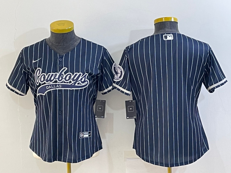 Custom Women’s Dallas Cowboys Blank Navy With Patch Cool Base Stitched Baseball Jersey(Run Small)