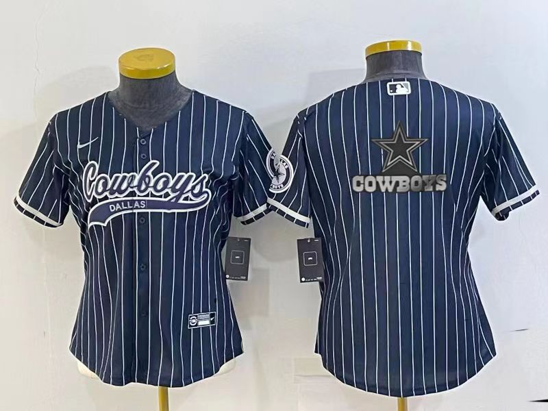 Custom Women’s Dallas Cowboys Navy Team Big Logo With Patch Cool Base Stitched Baseball Jersey(Run Small)