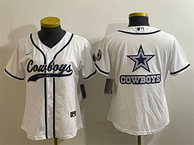 Custom Women’s Dallas Cowboys White Team Big Logo With Patch Cool Base Stitched Baseball Jersey(Run Small)