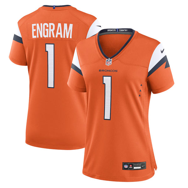 Custom Women’s Denver Broncos #1 Evan Engram Orange 2025 Alternate Stitched Game Jersey(Run Small)