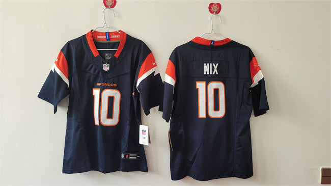 Custom Women’s Denver Broncos #10 Bo Nix Navy 2024 F.U.S.E Alternate Stitched Jersey(Run Small)