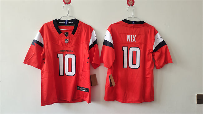 Custom Women’s Denver Broncos #10 Bo Nix Orange 2024 F.U.S.E Stitched Jersey(Run Small)