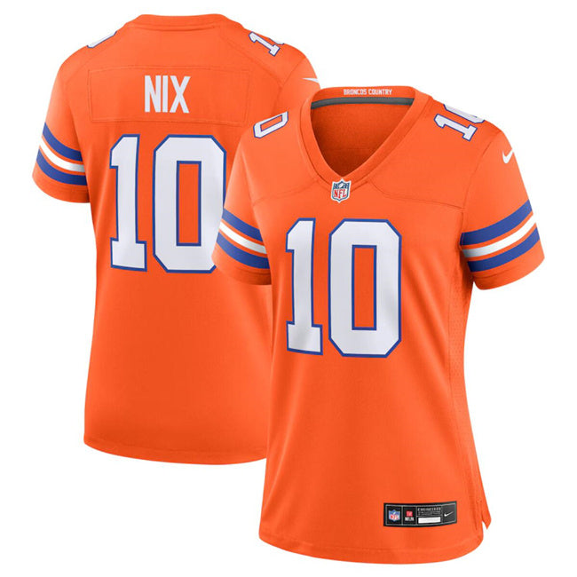 Custom Women’s Denver Broncos #10 Bo Nix Orange Mile High Collection 1977 Throwback Stitched Jersey(Run Small)