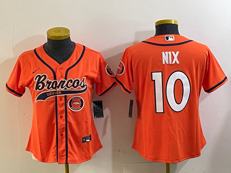 Custom Women’s Denver Broncos #10 orange Cool Base Stitched Baseball Jerseys