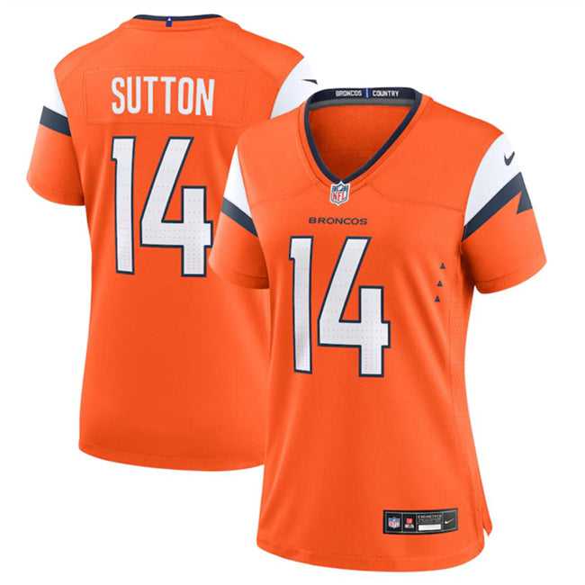 Custom Women’s Denver Broncos #14 Courtland Sutton Orange 2024 Stitched Jersey(Run Small)