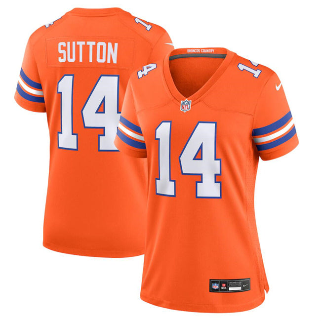 Custom Women’s Denver Broncos #14 Courtland Sutton Orange Mile High Collection 1977 Throwback Stitched Jersey(Run Small)