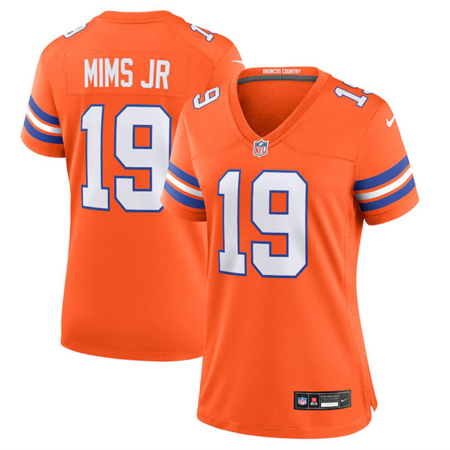 Custom Women’s Denver Broncos #19 Marvin Mims Jr Orange Mile High Collection 1977 Throwback Stitched Jersey(Run Small)