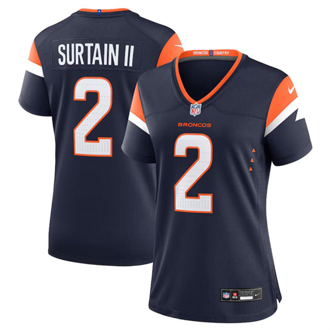 Custom Women’s Denver Broncos #2 Pat Surtain II Navy 2024 Alternate Stitched Jersey(Run Small)