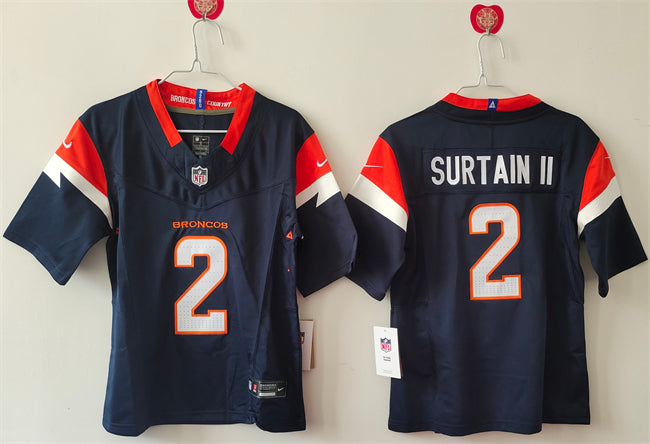 Custom Women’s Denver Broncos #2 Pat Surtain II Navy 2024 F.U.S.E Throwback Stitched Jersey(Run Small)