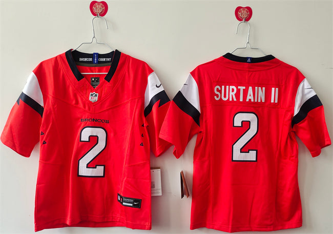 Custom Women’s Denver Broncos #2 Pat Surtain II Orange 2024 F.U.S.E Throwback Stitched Jersey(Run Small)