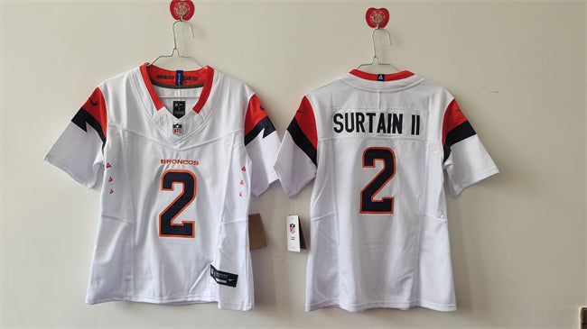 Custom Women’s Denver Broncos #2 Pat Surtain II White 2024 F.U.S.E Stitched Jersey(Run Small)