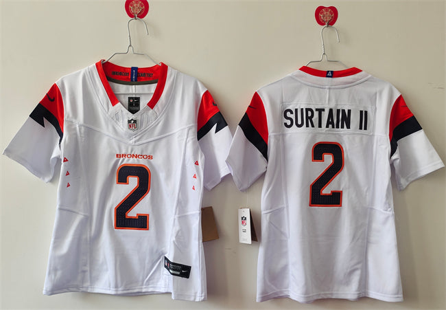 Custom Women’s Denver Broncos #2 Pat Surtain II White 2024 F.U.S.E Throwback Stitched Jersey(Run Small)