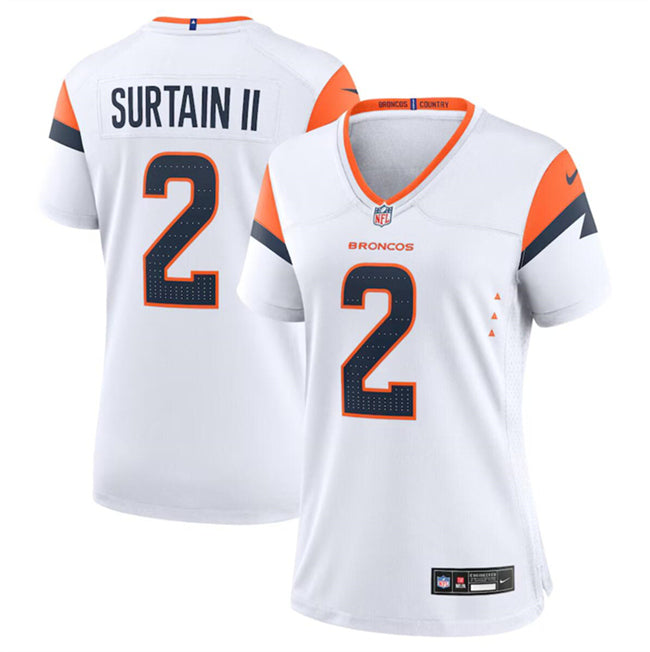 Custom Women’s Denver Broncos #2 Pat Surtain II White 2024 Stitched Jersey(Run Small)