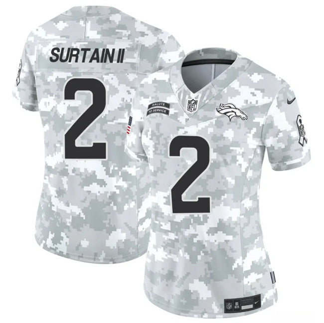 Custom Women’s Denver Broncos #2 Patrick Surtain II 2024 F.U.S.E Arctic Camo Salute To Service Limited Stitched Jersey(Run Small)