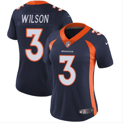 Custom Women’s Denver Broncos #3 Russell Wilson Navy Vapor Limited Stitched Jersey(Run Small)
