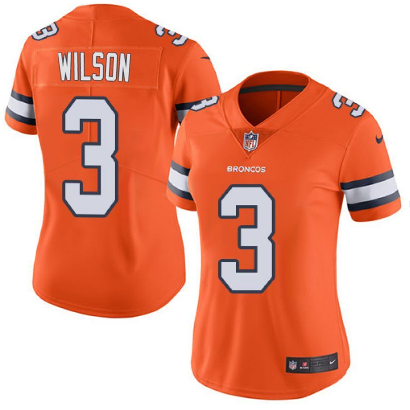 Custom Women’s Denver Broncos #3 Russell Wilson Orange Color Rush Limited Stitched Jersey(Run Small)