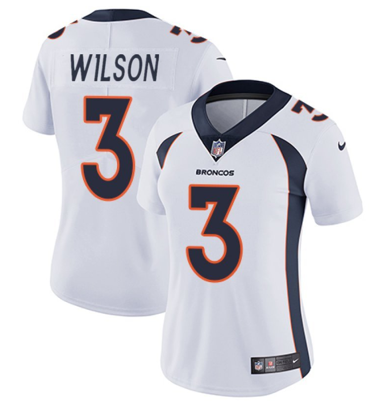 Custom Women’s Denver Broncos #3 Russell Wilson White Vapor Limited Stitched Jersey(Run Small)