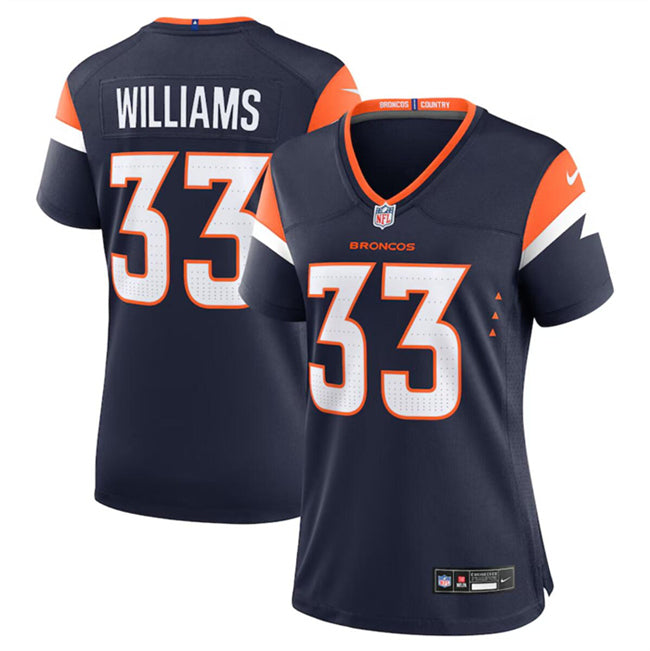Custom Women’s Denver Broncos #33 Javonte Williams Navy 2024 Alternate Stitched Jersey(Run Small)
