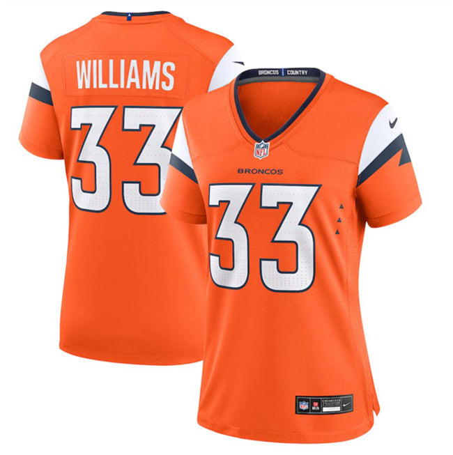 Custom Women’s Denver Broncos #33 Javonte Williams Orange 2024 Stitched Jersey(Run Small)