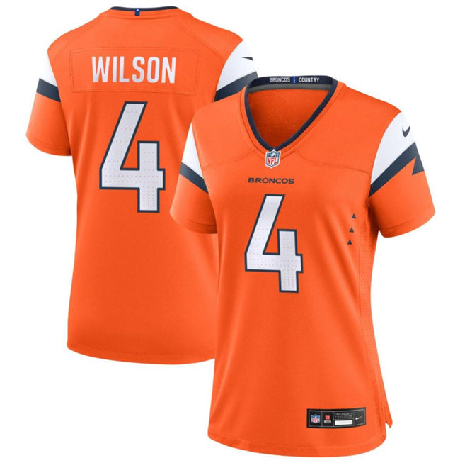 Custom Women’s Denver Broncos #4 Zach Wilson Orange 2024 Stitched Jersey(Run Small)