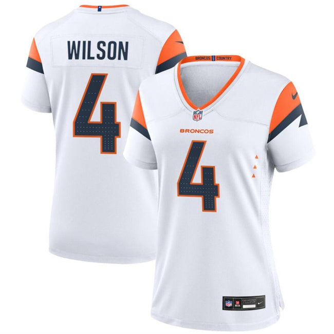 Custom Women’s Denver Broncos #4 Zach Wilson White 2024 Stitched Jersey(Run Small)