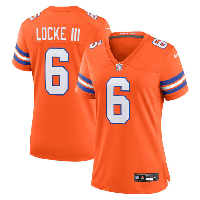 Custom Women’s Denver Broncos #6 P.J. Locke III Orange Mile High Collection 1977 Throwback Stitched Jersey(Run Small)