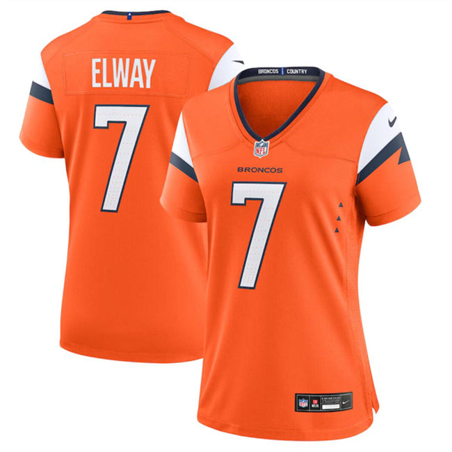 Custom Women’s Denver Broncos #7 John Elway Orange 2024 Stitched Jersey(Run Small)