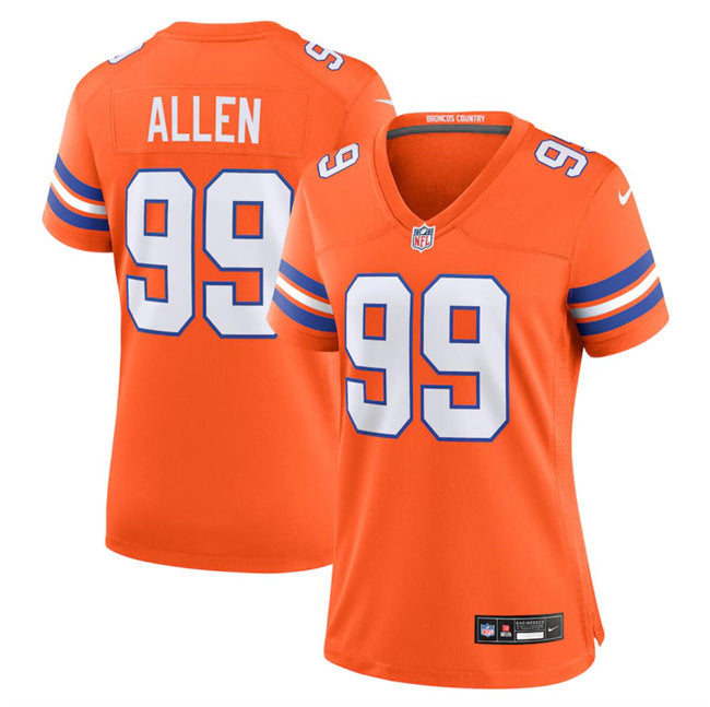 Custom Women’s Denver Broncos #99 Zach Allen Orange Mile High Collection 1977 Throwback Stitched Jersey(Run Small)
