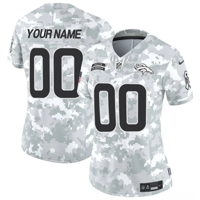 Custom Women’s Denver Broncos Active Player Custom 2024 F.U.S.E Arctic Camo Salute To Service Limited Stitched Jersey(Run Small)