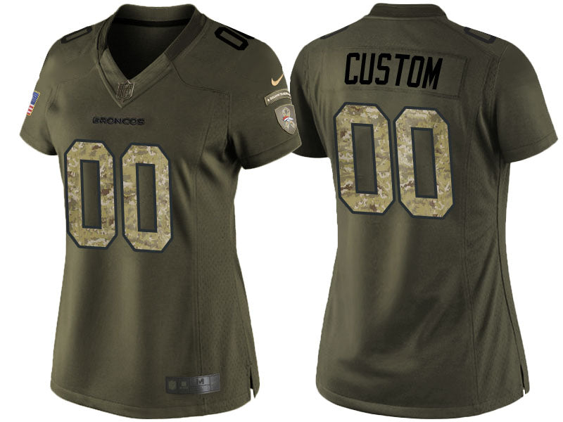 Custom Women’s Denver Broncos Olive Customized Camo Salute to Service Jersey