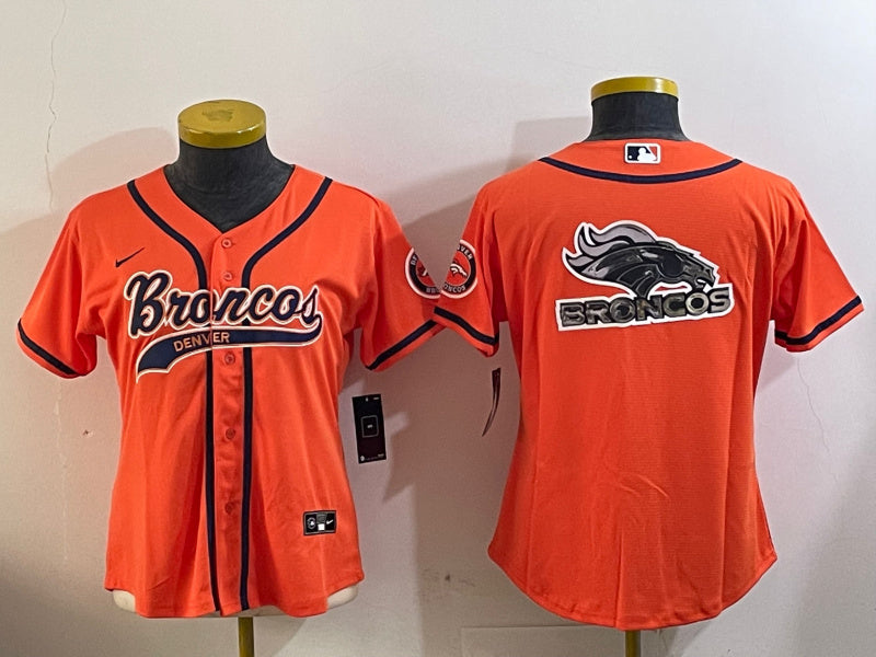 Custom Women’s Denver Broncos big logoorange Cool Base Stitched Baseball Jersey