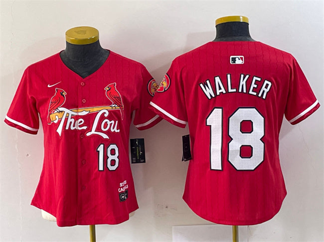 Custom Women’s St. Louis Cardinals #18 Jordan Walker Red 2024 City Connect Limited Stitched Baseball Jersey(Run Small)