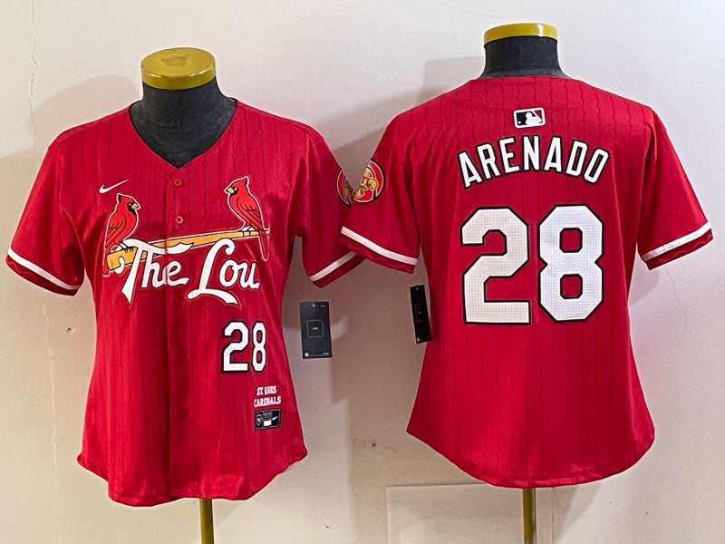 Custom Women’s St. Louis Cardinals #28 Nolan Arenado Red 2024 City Connect Stitched Baseball Jersey