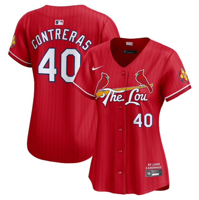 Custom Women’s St. Louis Cardinals #40 Willson Contreras Red 2024 City Connect Limited Stitched Baseball Jersey(Run Small)