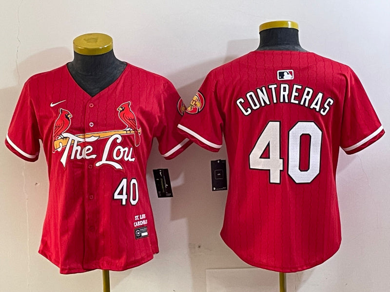 Custom Women’s St. Louis Cardinals #40 Willson Contreras Red 2024 City Connect Stitched Baseball Jersey