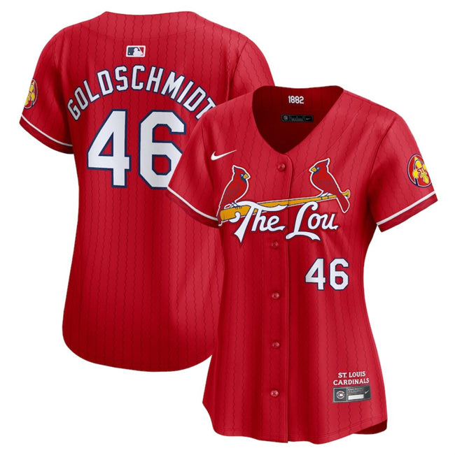 Custom Women’s St. Louis Cardinals #46 Paul Goldschmidt Red 2024 City Connect Limited Stitched Baseball Jersey(Run Small)