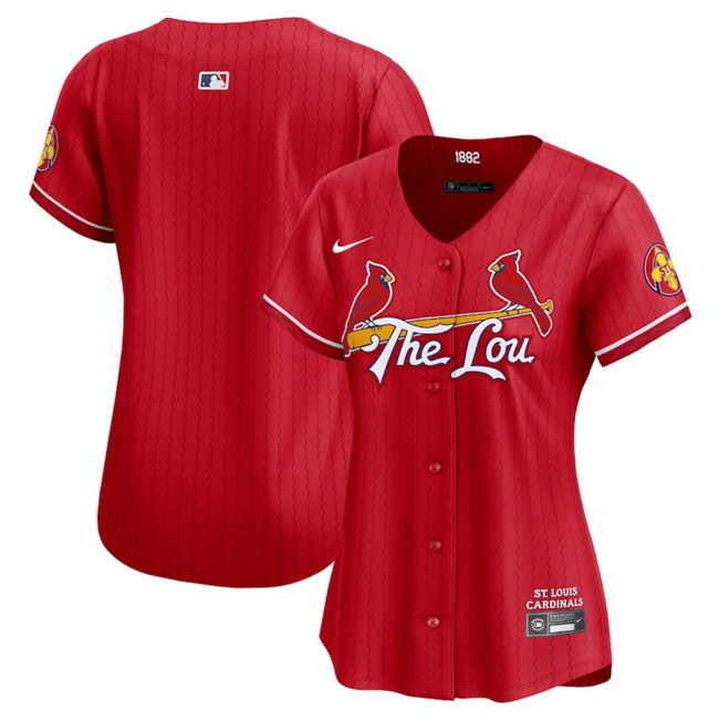 Custom Women’s St. Louis Cardinals Blank Red 2024 City Connect Limited Stitched Baseball Jersey(Run Small)