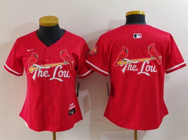 Custom Women’s St. Louis Cardinals Team Big Logo Red 2024 City Connect Limited Stitched Baseball Jersey(Run Small)