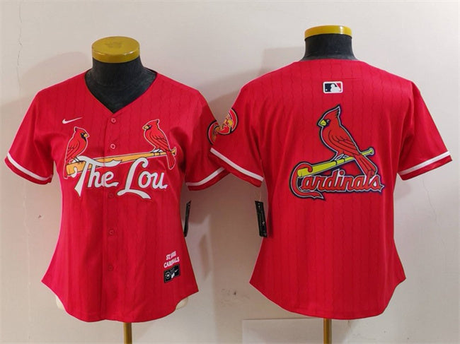 Custom Women’s St. Louis Cardinals Team Big Logo Red 2024 City Connect Limited Stitched Baseball Jersey(Run Small)