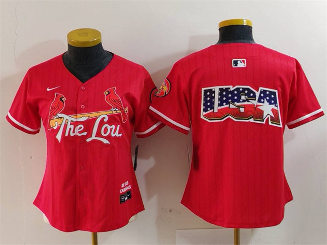 Custom Women’s St. Louis Cardinals Team Big Logo Red 2024 City Connect Limited Stitched Baseball Jersey(Run Small)