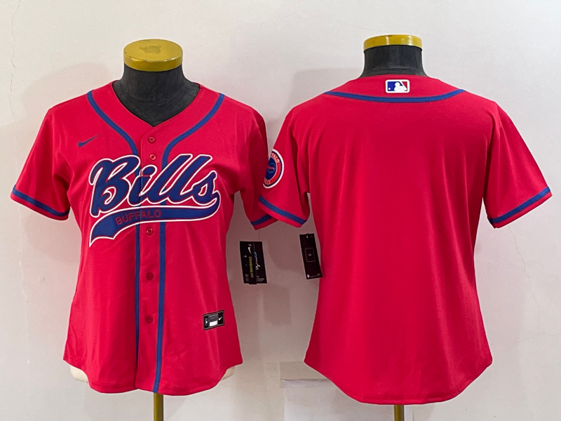 Custom Women Buffalo Bills Blank Red With Patch Cool Base Stitched Baseball Jersey