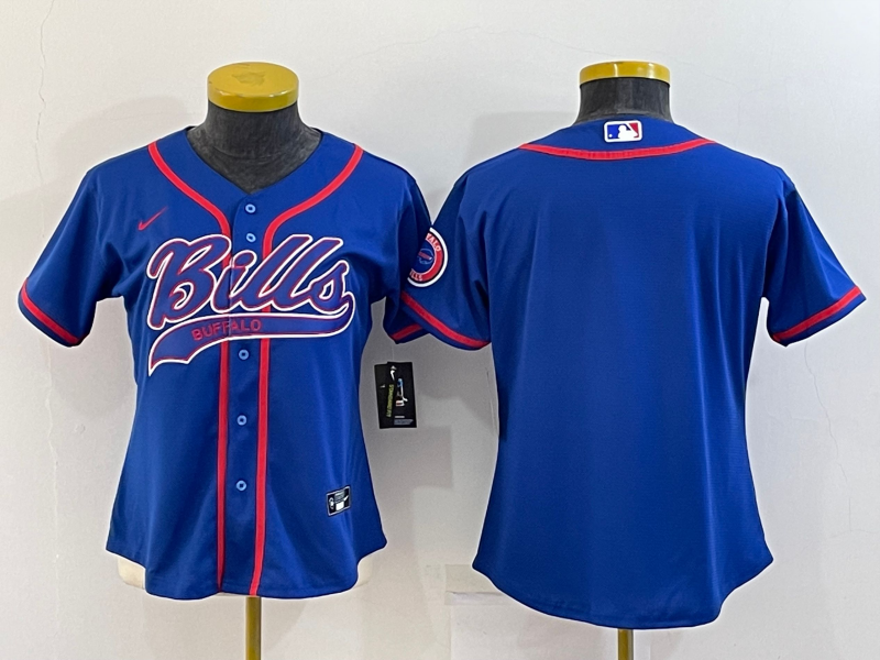 Custom Women Buffalo Bills Blank Royal With Patch Cool Base Stitched Baseball Jersey