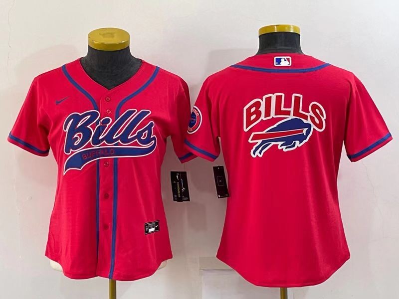 Custom Women Buffalo Bills Red Team Big Logo With Patch Cool Base Stitched Baseball Jersey
