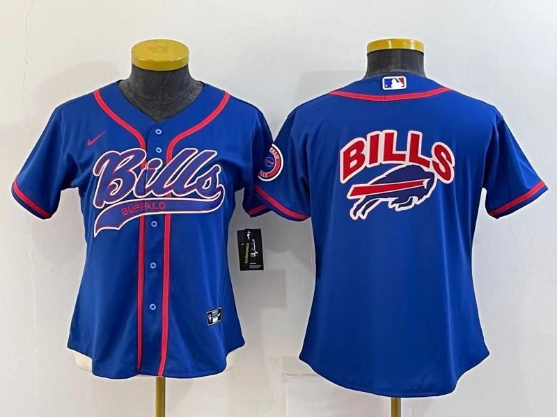Custom Women Buffalo Bills Royal Team Big Logo With Patch Cool Base Stitched Baseball Jersey