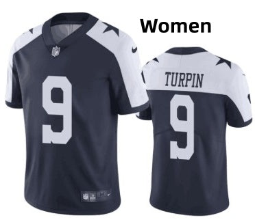 Custom Women Dallas Cowboys #9 KaVontae Turpin Navy White Thanksgiving Vapor Limited Jersey