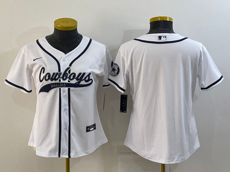 Custom Women Dallas Cowboys Blank White With Patch Cool Base Stitched Baseball Jersey