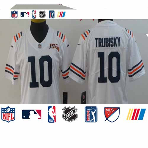 Custom Women Bears 10 Mitchell Trubisky White Women 2019 100th Season Alternate Classic Vapor Untouchable Limited Jersey