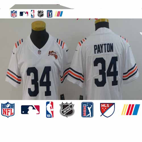 Custom Women Bears 34 Walter Payton White Women 2019 100th Season Alternate Classic Retired Vapor Untouchable Limited Jersey