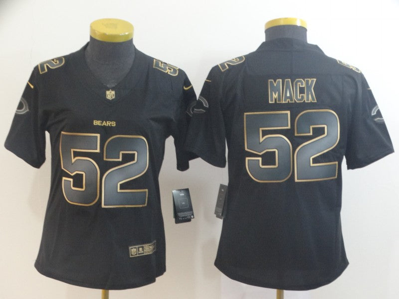 Custom Women Bears 52 Khalil Mack Black Gold Women Vapor Untouchable Limited Jersey