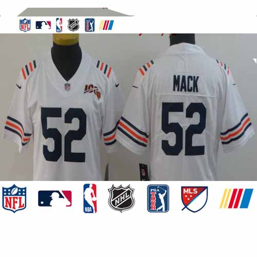 Custom Women Bears 52 Khalil Mack White Women 2019 100th Season Alternate Classic Vapor Untouchable Limited Jersey